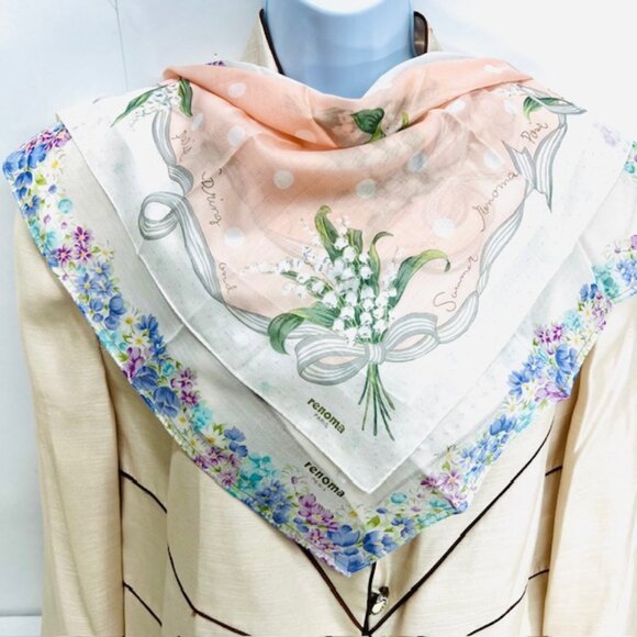 Renoma Accessories - (2) New Renoma Miniscarf/ handkerchiefs 17"  white pink floral cotton made (12)
